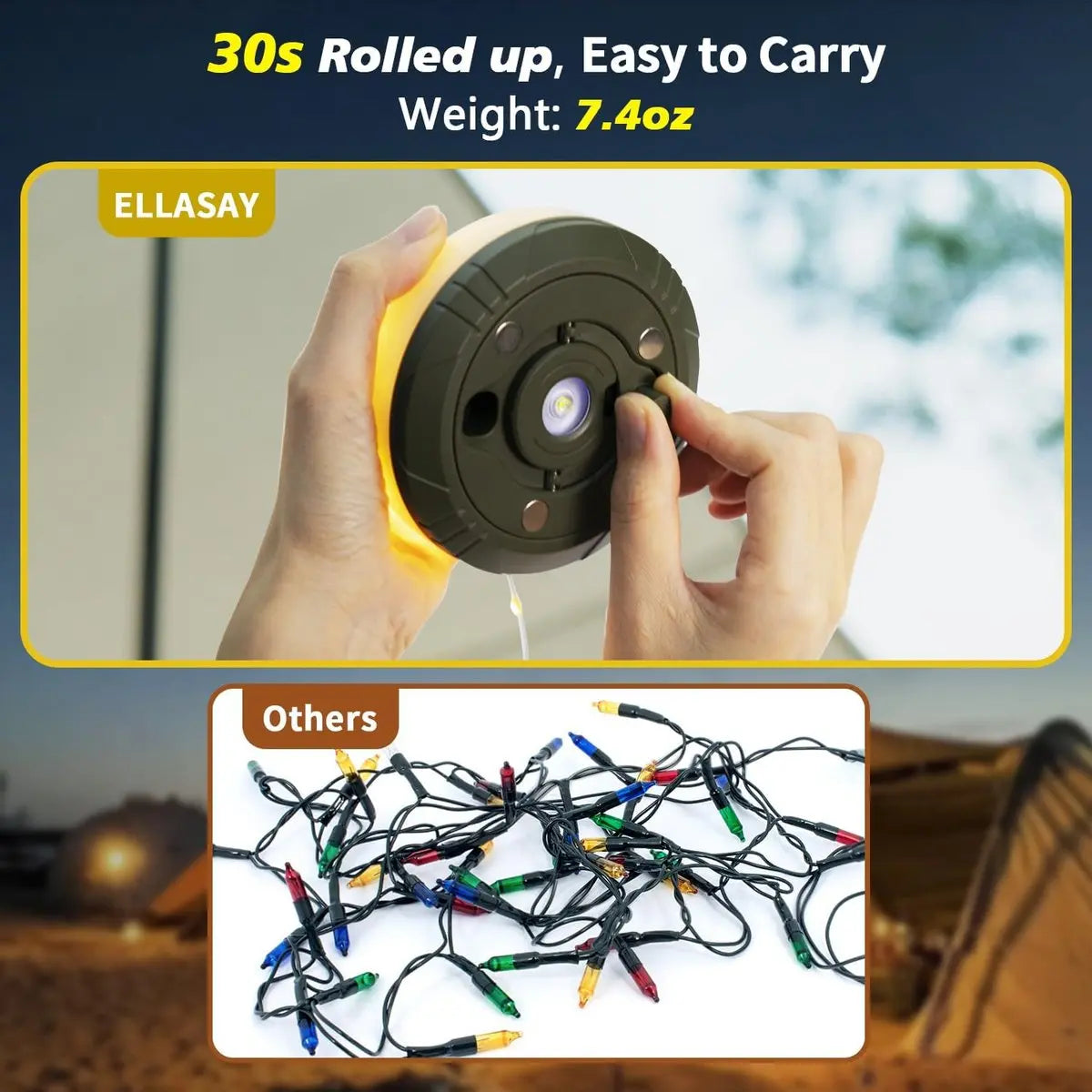 4-in-1 Camping Light with RGB String Lights & Power Bank