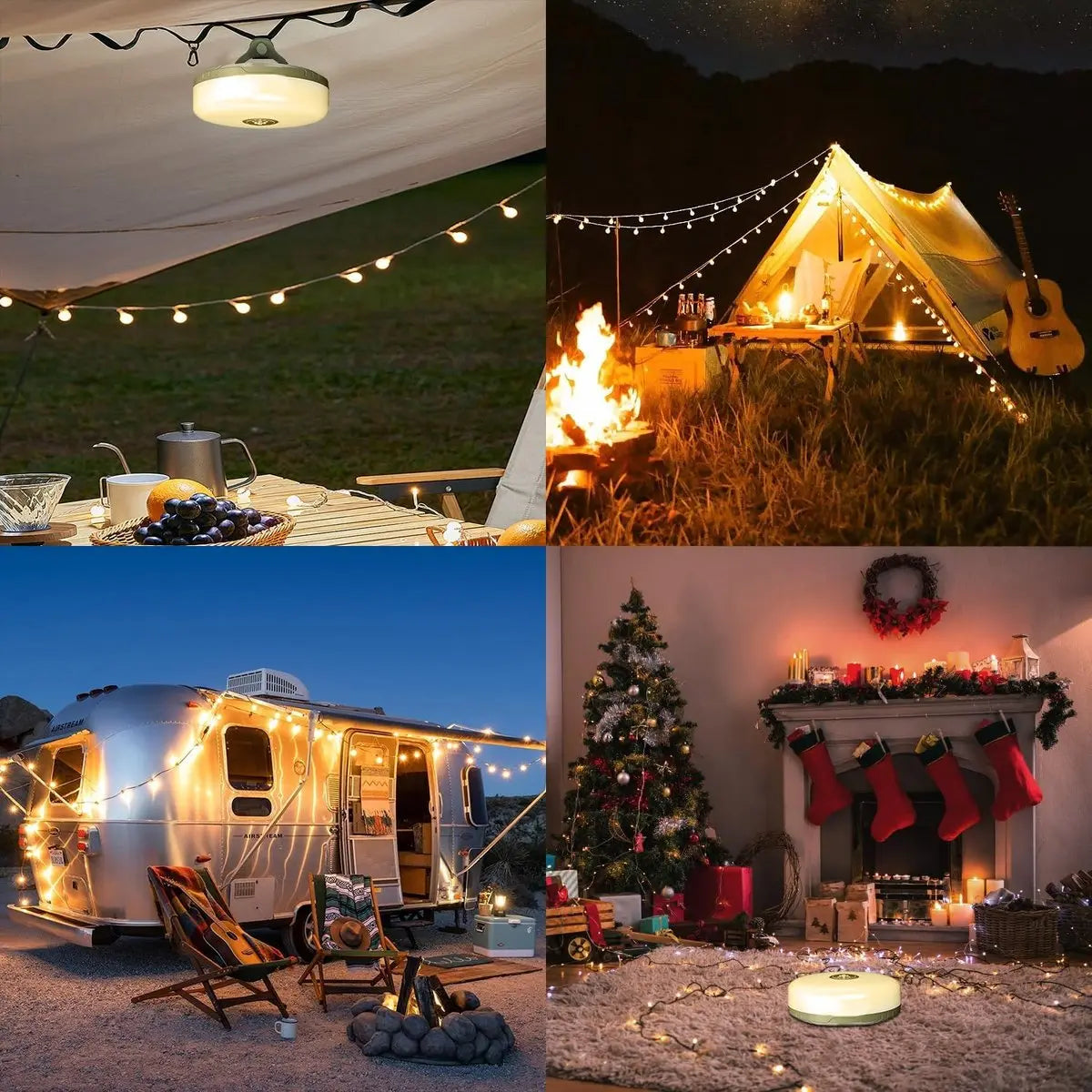 4-in-1 Camping Light with RGB String Lights & Power Bank